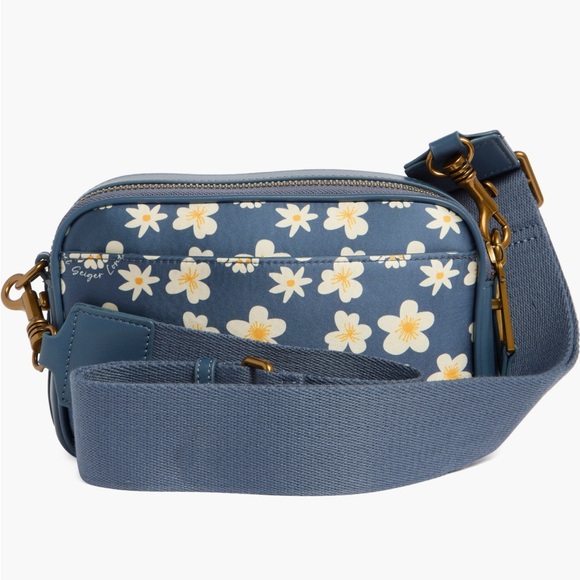 Kurt Geiger Blue Floral Appliqué Camera Bag with Gold & White Accents - Picture 3 of 6